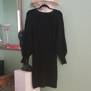 NWOT Black Ribbed Sheath Dress with Bishop Sleeves